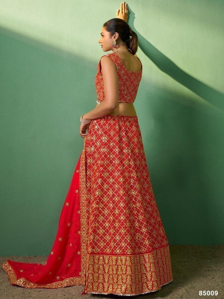 Gorgeous Red Sequins Lehenga Choli | Georgette & Silk Material with Dupatta