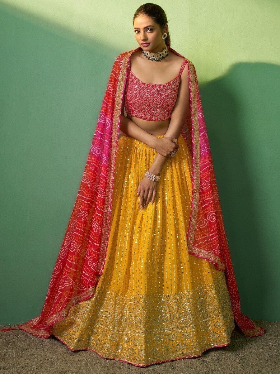 Sequins & Zari Mustard Yellow Lehenga Choli | Designer Wedding Wear