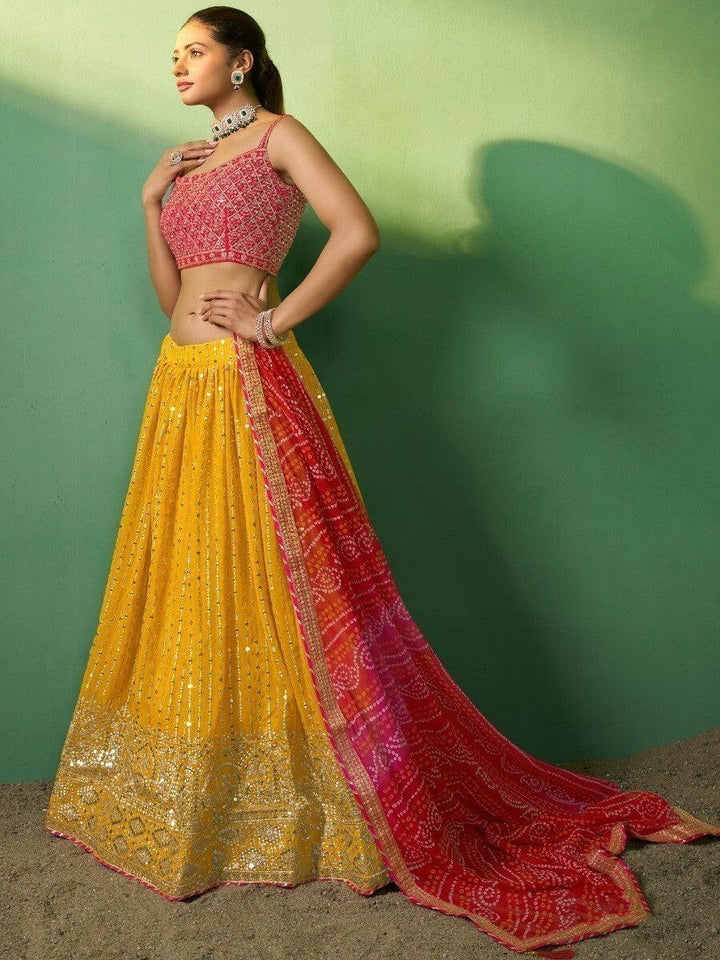 Sequins & Zari Mustard Yellow Lehenga Choli | Designer Wedding Wear