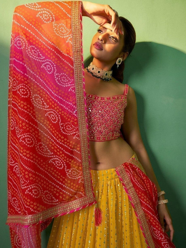 Sequins & Zari Mustard Yellow Lehenga Choli | Designer Wedding Wear