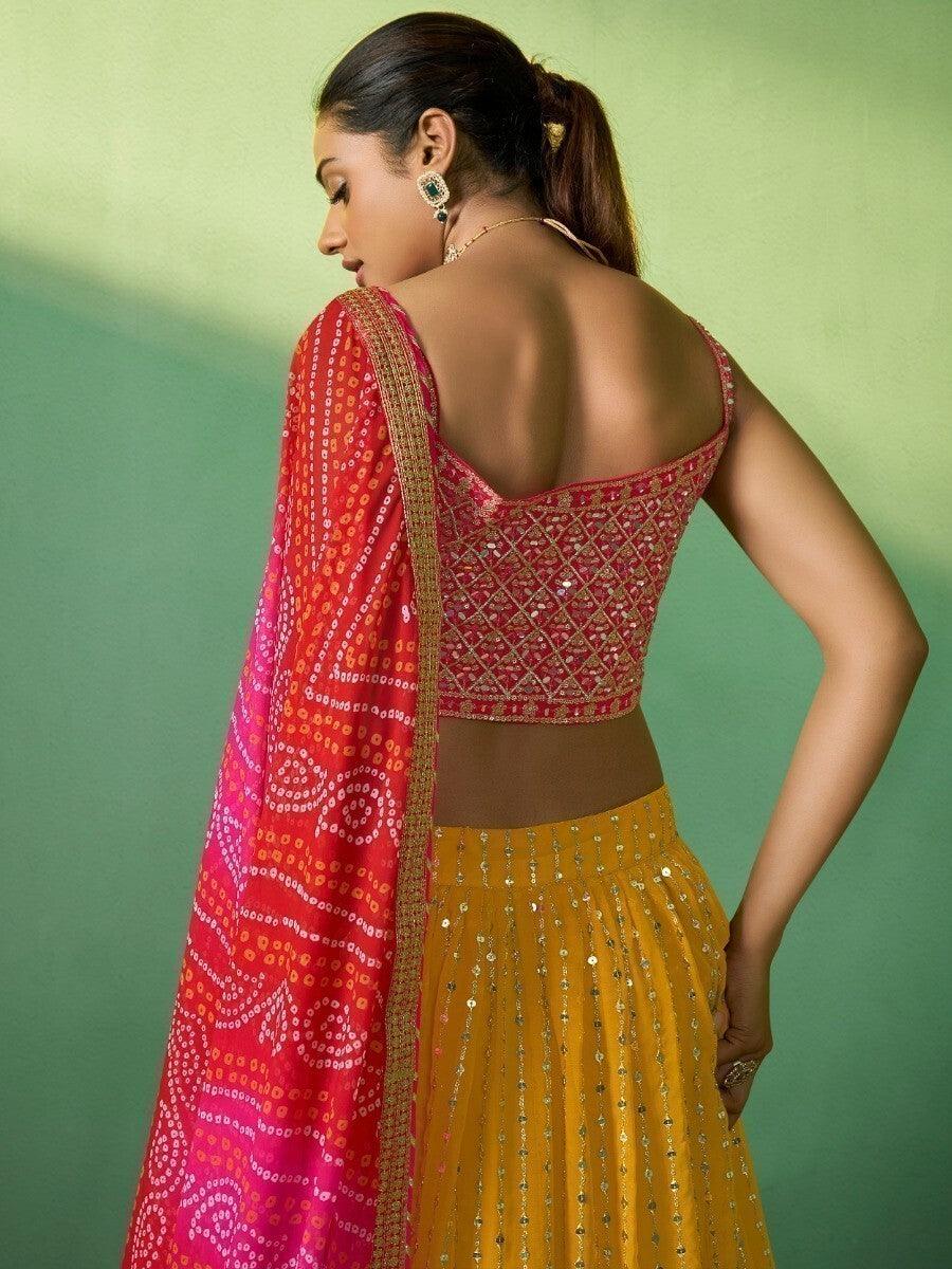 Sequins & Zari Mustard Yellow Lehenga Choli | Designer Wedding Wear