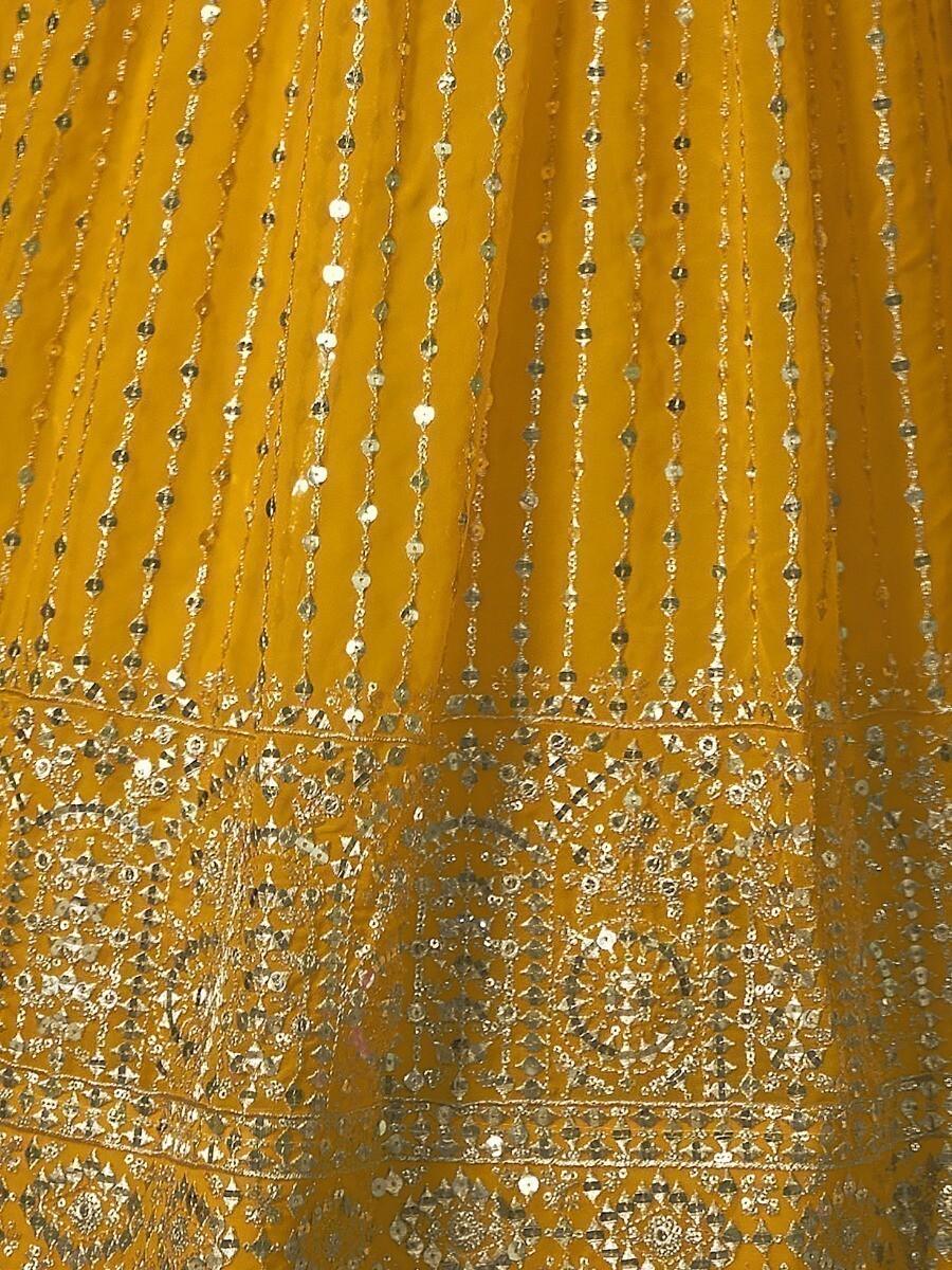 Sequins & Zari Mustard Yellow Lehenga Choli | Designer Wedding Wear