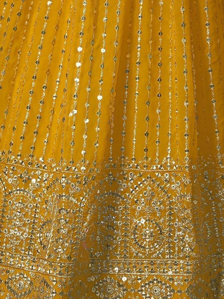 Sequins & Zari Mustard Yellow Lehenga Choli | Designer Wedding Wear