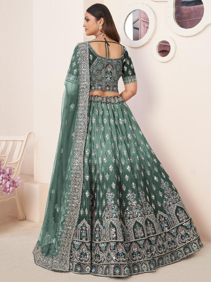 Vibrant Green Satin Lehenga Choli | Thread & Dori Work Bridal Ensemble