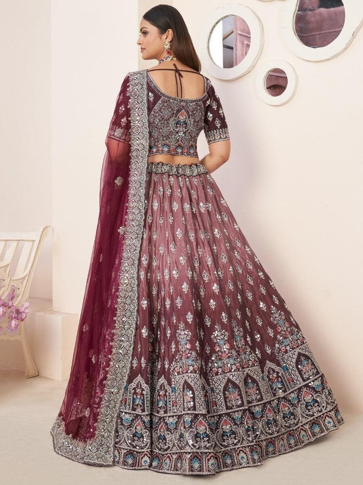 Maroon Threadwork Satin Lehenga Choli | Wedding & Engagement Wear