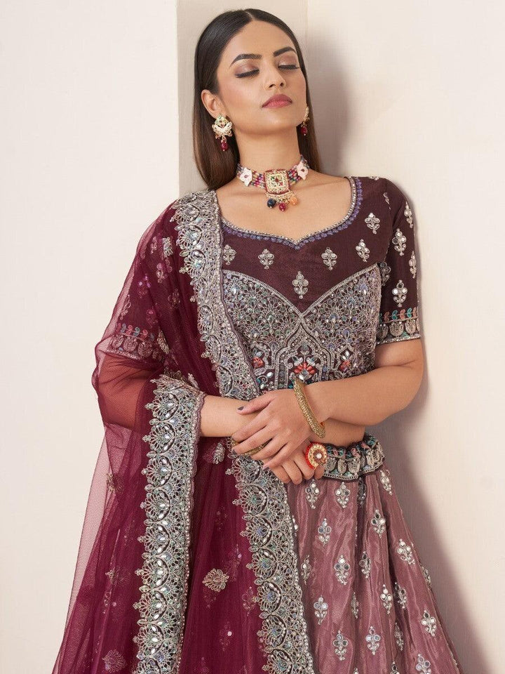 Maroon Threadwork Satin Lehenga Choli | Wedding & Engagement Wear