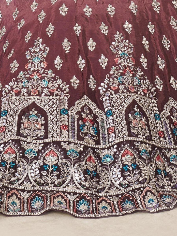 Maroon Threadwork Satin Lehenga Choli | Wedding & Engagement Wear