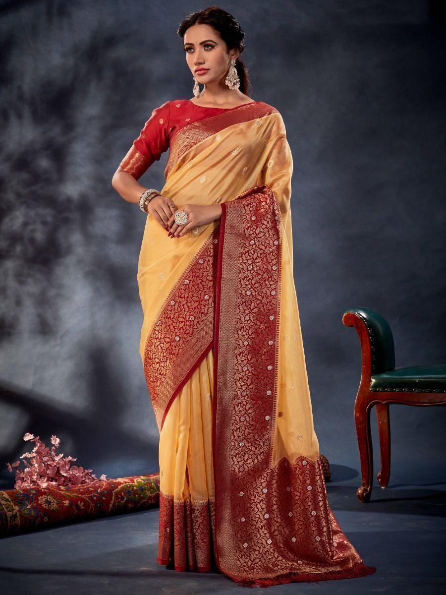 Red silk saree crafted for elegance and style.