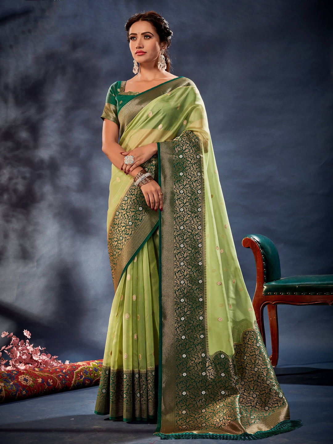 Green silk saree crafted for elegance and style.