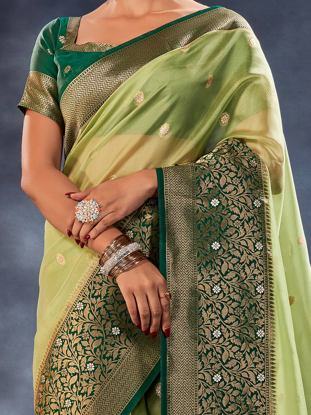 Vibrant color luxurious fabric exclusive attire crafted for elegance and style.