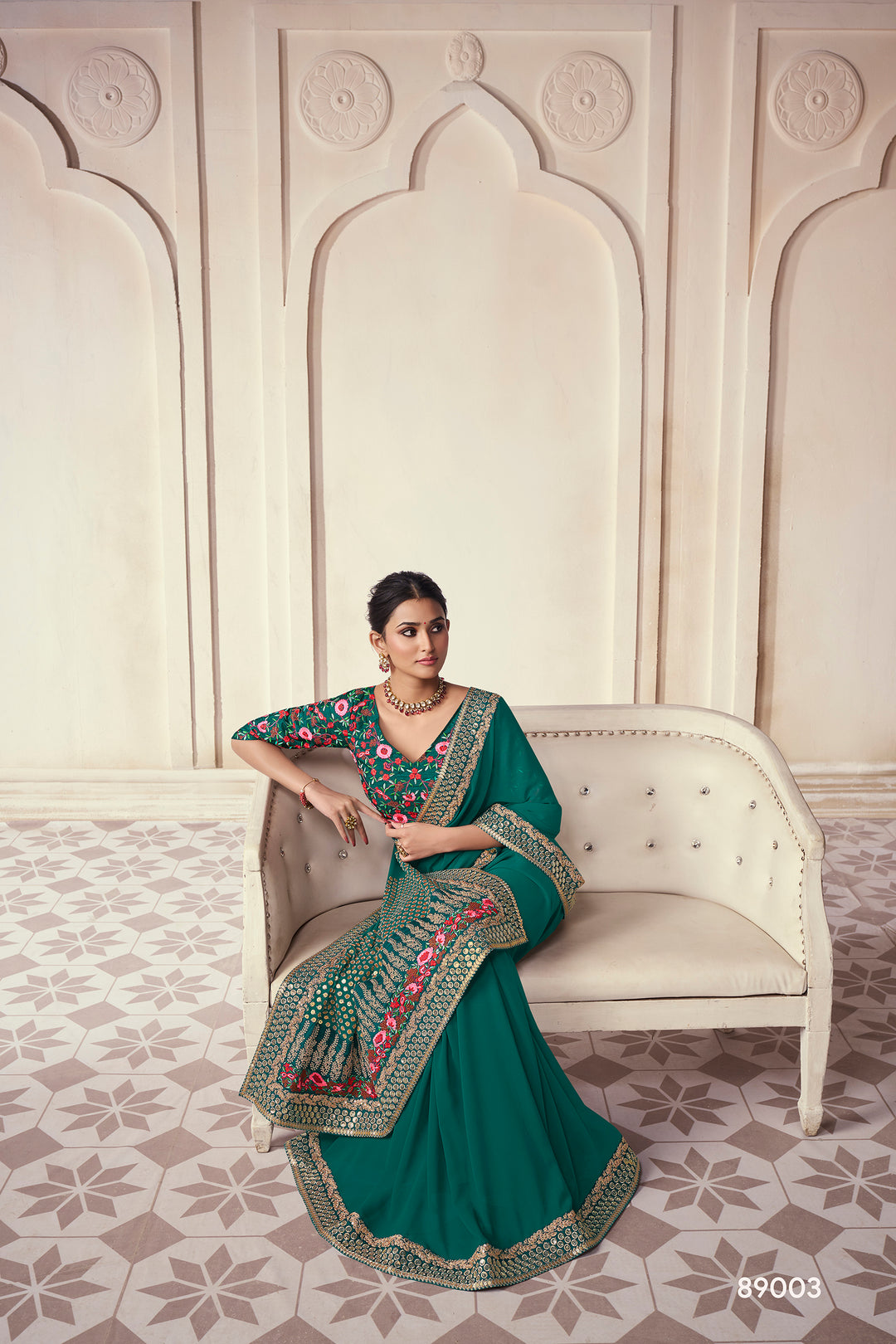 Dark Green Art Silk Saree | Organza with Zari and Sequins Work