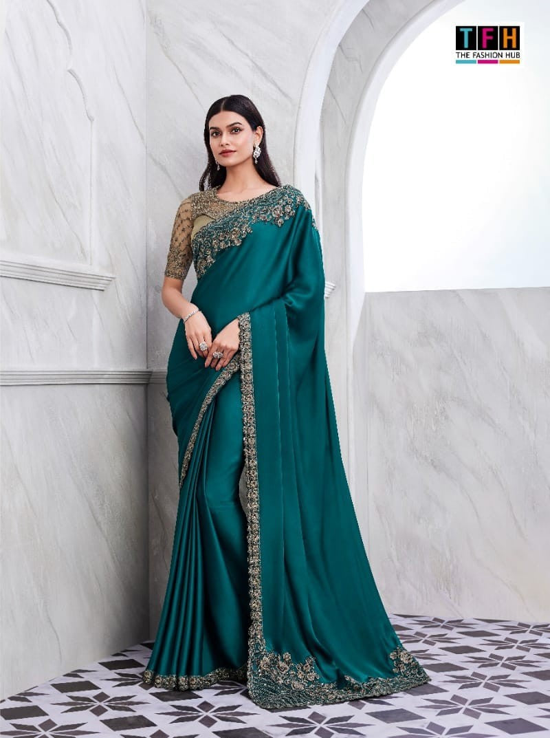 Elegant Green Walnut Silk Saree | Traditional Indian Sari with Embroidery