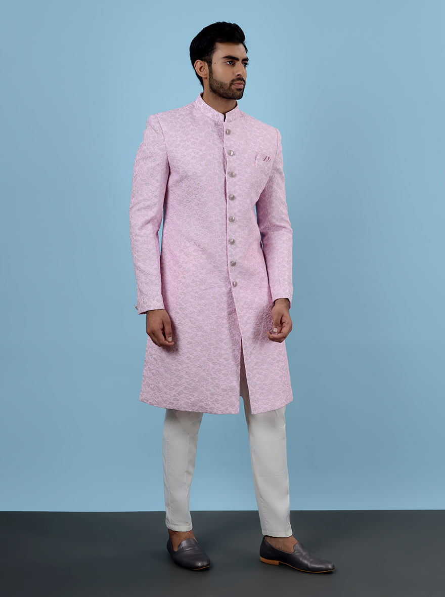 Perfect for weddings, this Pink Indo-Western outfit offers elegance and sophistication for the modern man in the USA.