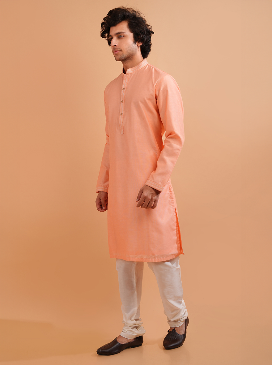 Men’s versatile peach kurta pajama, ideal for USA traditional and formal events.