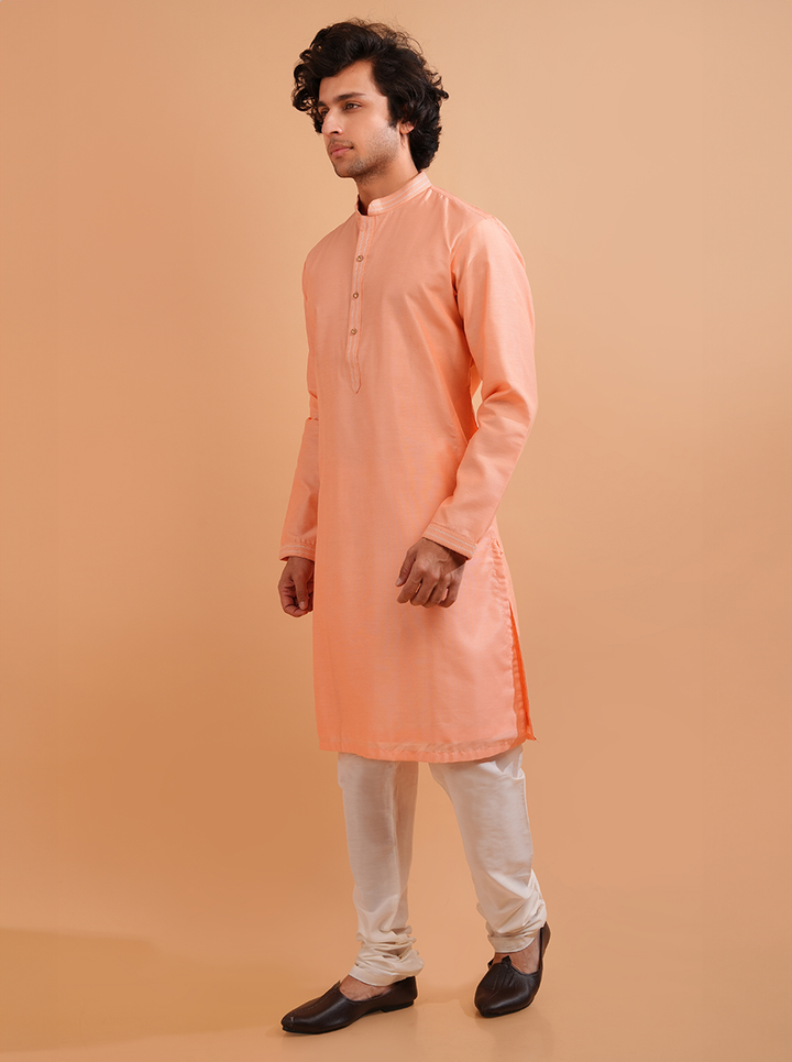 Men’s versatile peach kurta pajama, ideal for USA traditional and formal events.