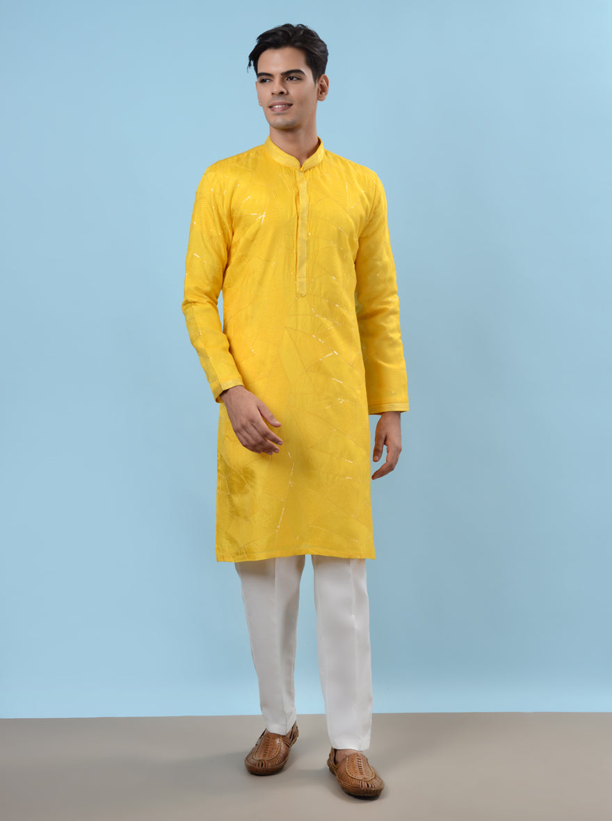 Chic yellow kurta pajama for men, combining tradition and modern flair for special occasions across the USA.