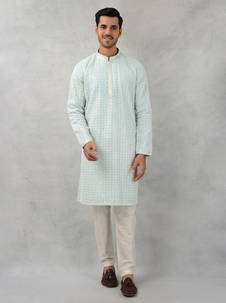 Sky blue kurta pajama for men, ideal haldi wear, USA collection