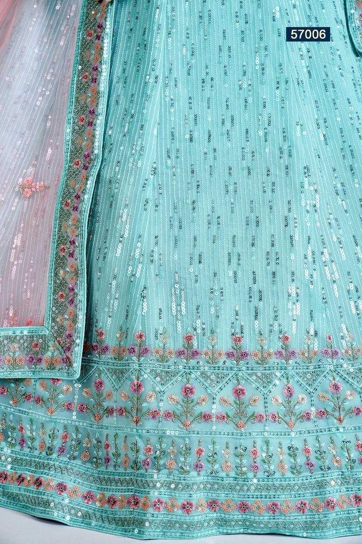 Designer Sky Blue Lehenga for Wedding | Georgette Embroidered Choli