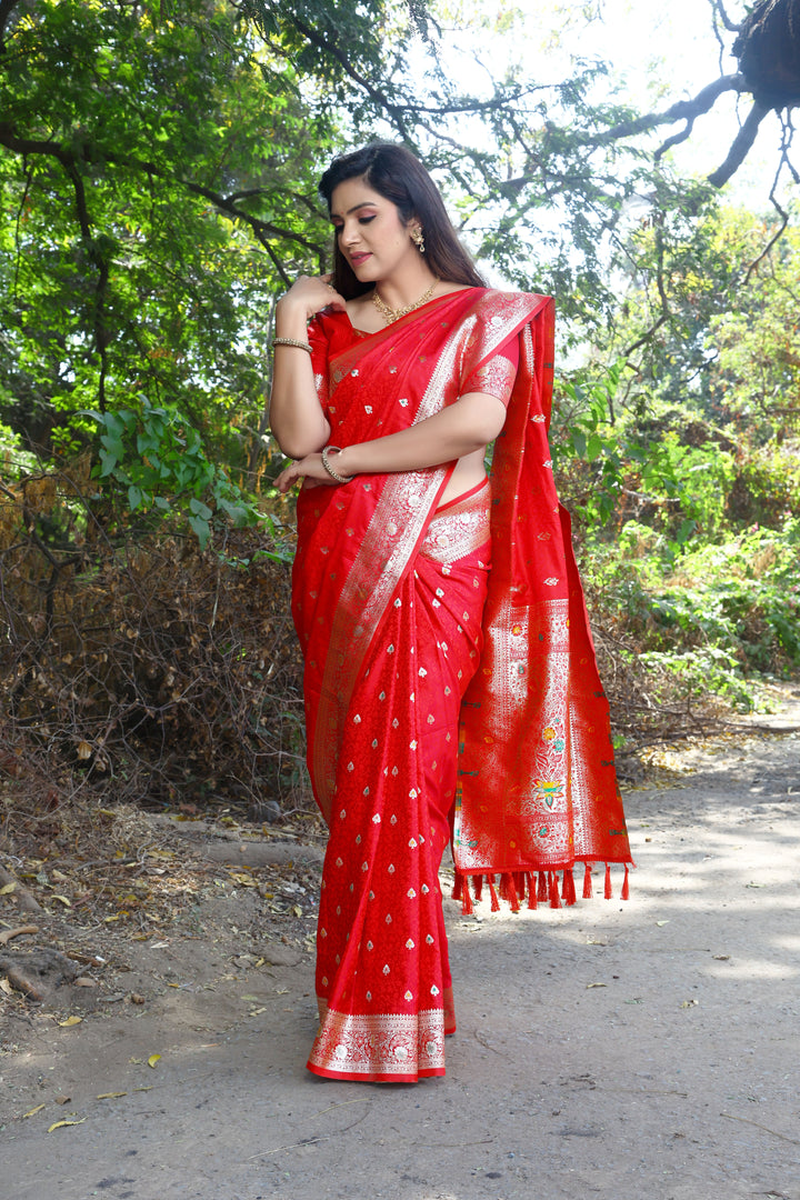 Stunning sky-blue Kanjivaram silk saree with radiant shine and elegant weaving, perfect for weddings and festive wear.