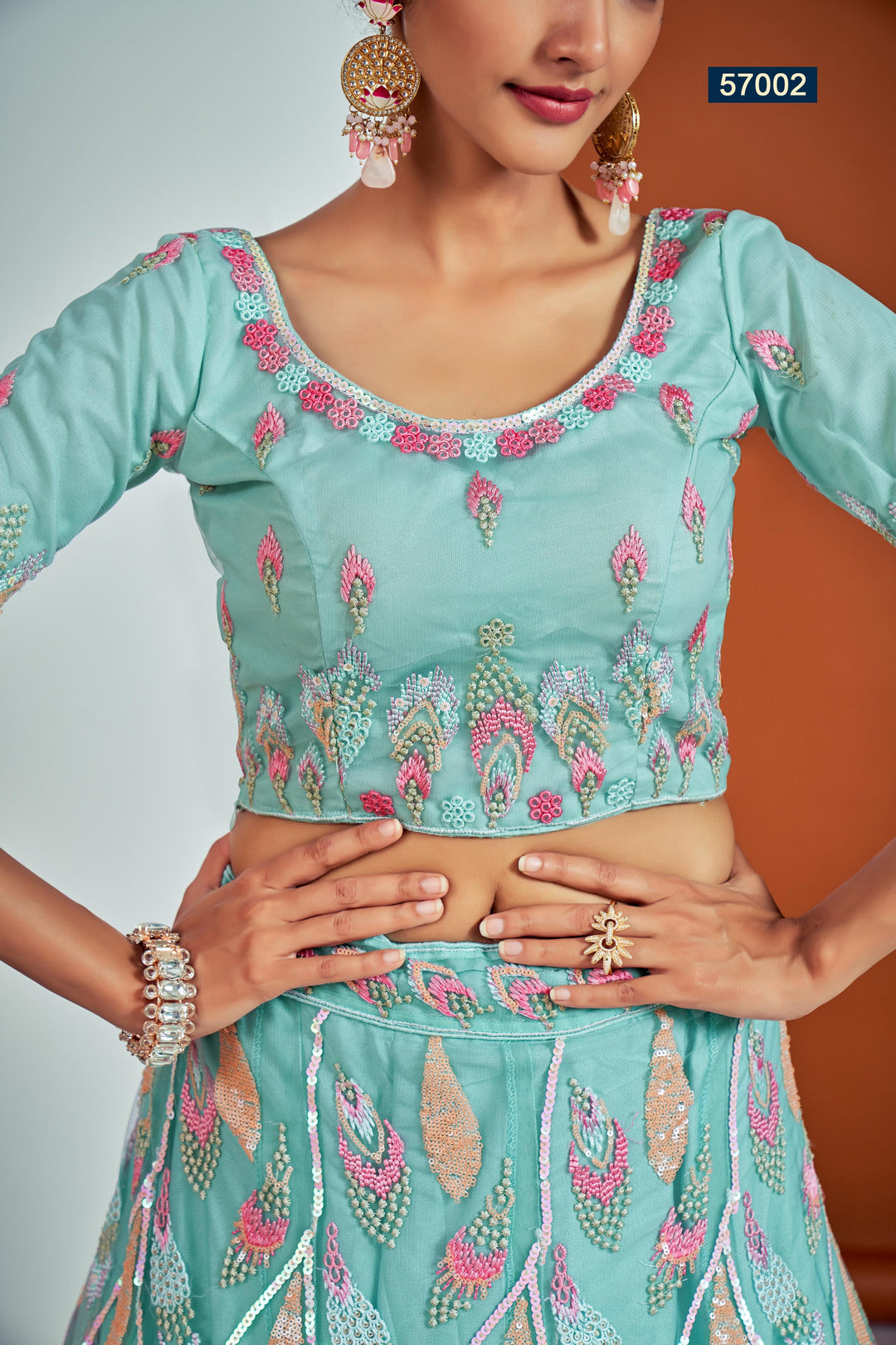 Turquoise Embroidered Net Lehenga | Wedding Wear Lehenga Choli Set