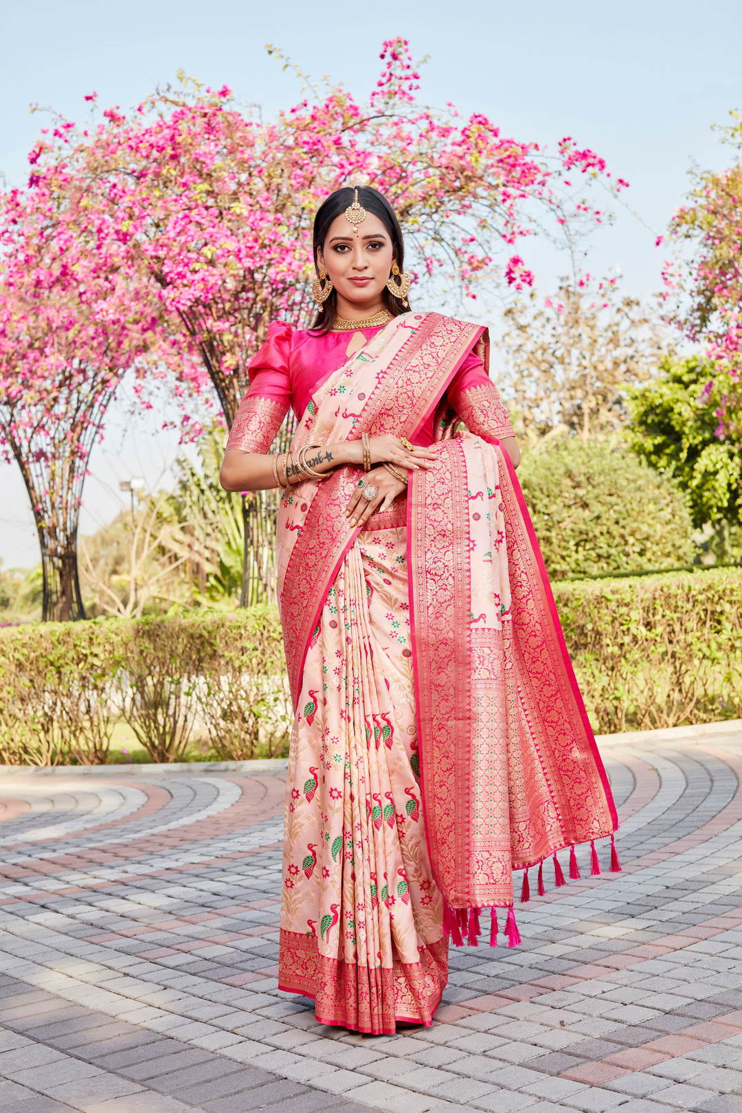 Dark Peach Radiant Kanjivaram Soft Silk Saree with traditional borders and modern appeal.