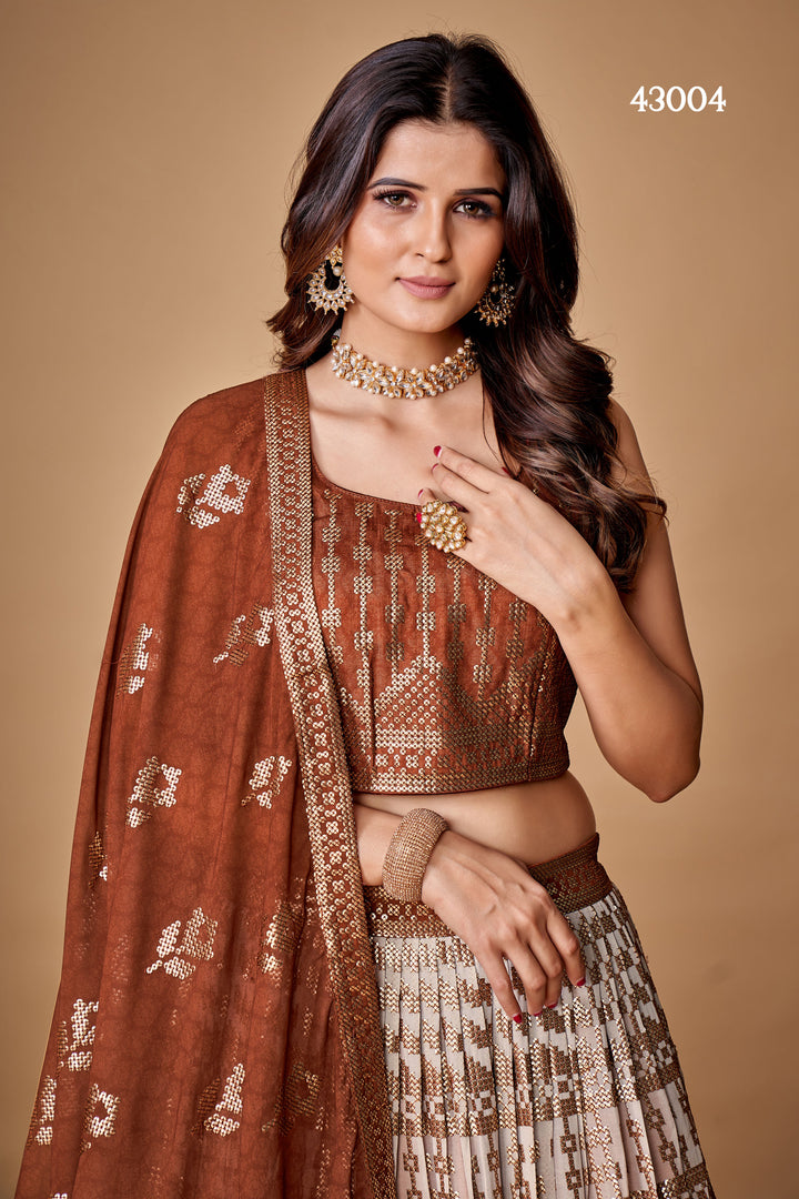 Brown Georgette Lehenga | Bridal Lehenga Choli Set for Weddings