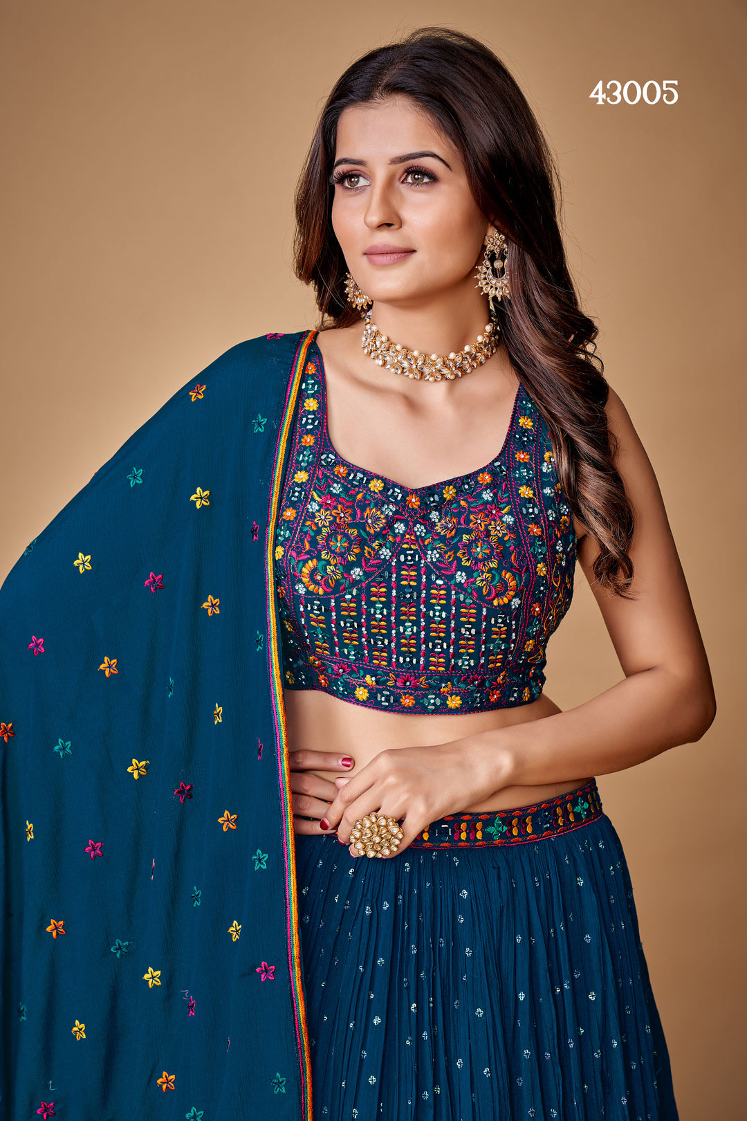 Navy Blue Chiffon Silk Lehenga Choli Set | Bridal Lehenga for Wedding