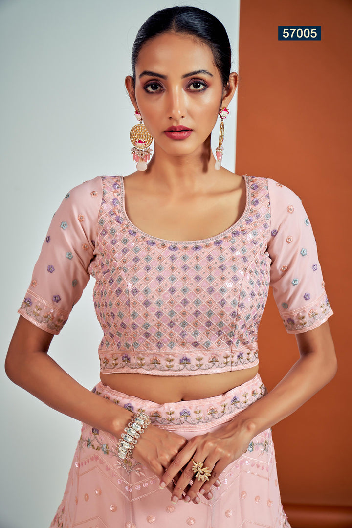 Peach Embroidered Lehenga Choli Set | Georgette Choli Set for Wedding