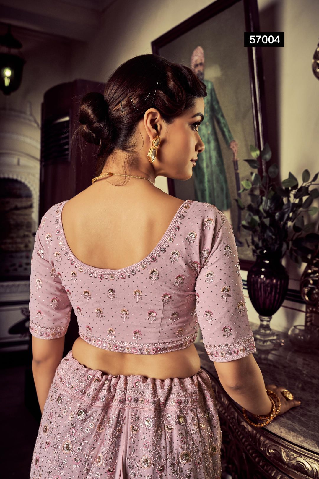 Mauve Georgette Lehenga Choli Set | Thread & Swarovski Embroidery