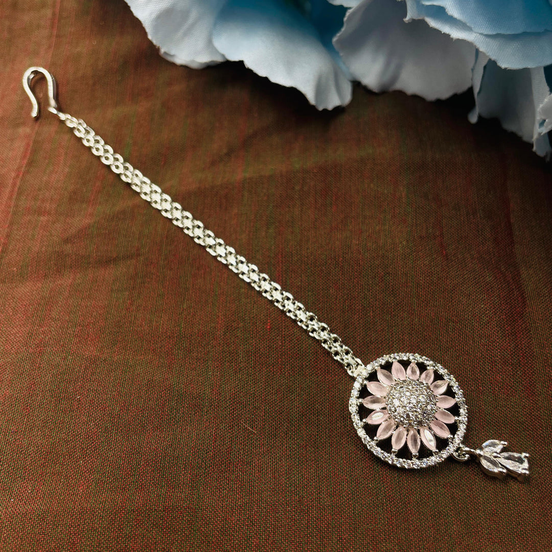 Stunning Silver AD diamond tika featuring delicate craftsmanship for bridal elegance.