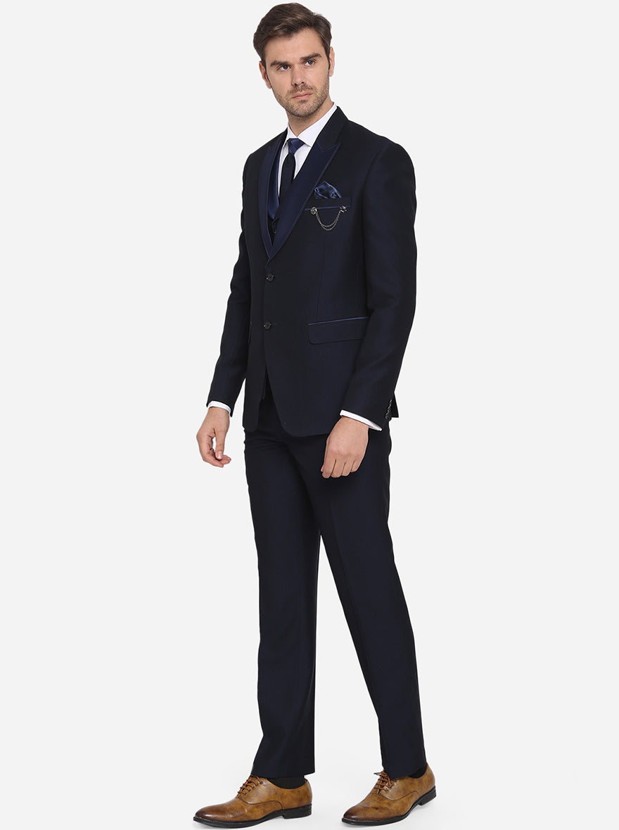 Stylish navy blue suit for men, designed for sophistication, perfect for weddings, business events, and upscale parties.