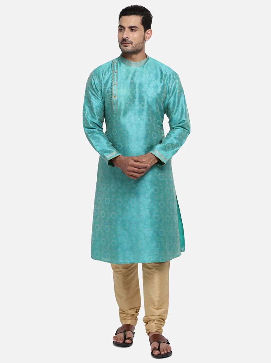 Embrace elegance with this self-designed blue kurta pajama, perfect for trendy outings in the USA.