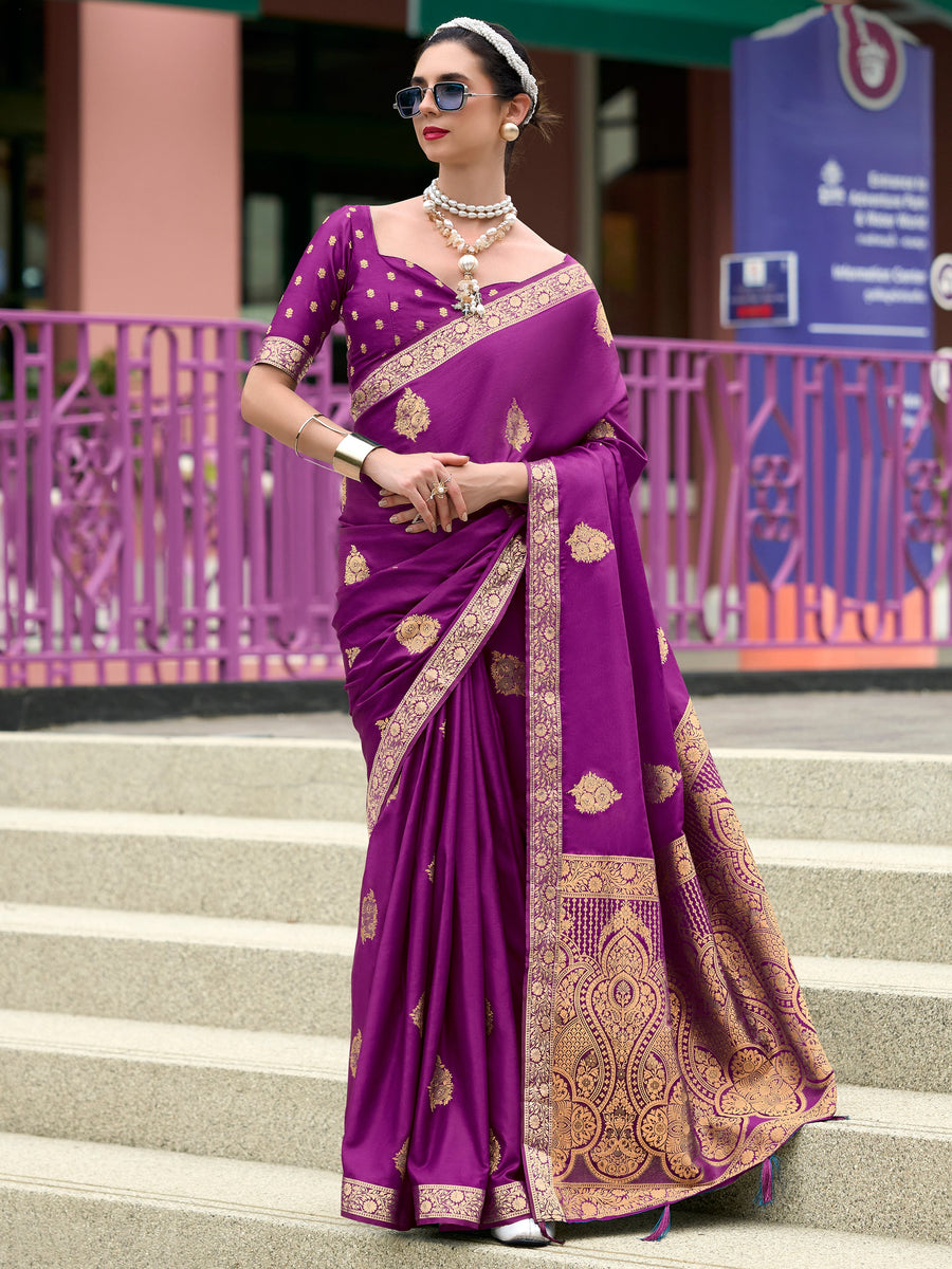 Purple satin saree crafted for elegance and style.