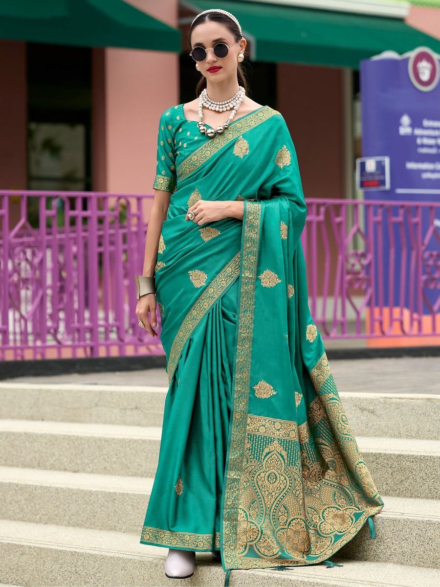 Green satin saree crafted for elegance and style.