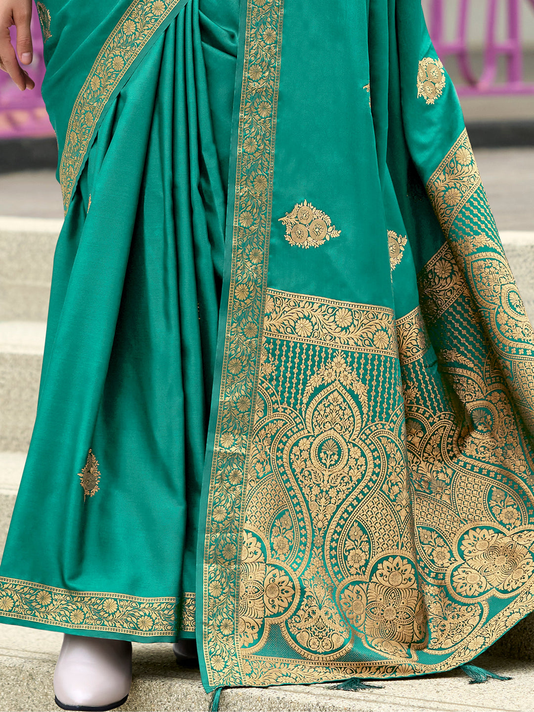 Vibrant color luxurious fabric exclusive attire crafted for elegance and style.