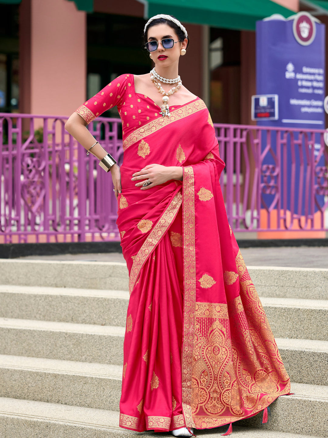 Pink satin saree crafted for elegance and style.