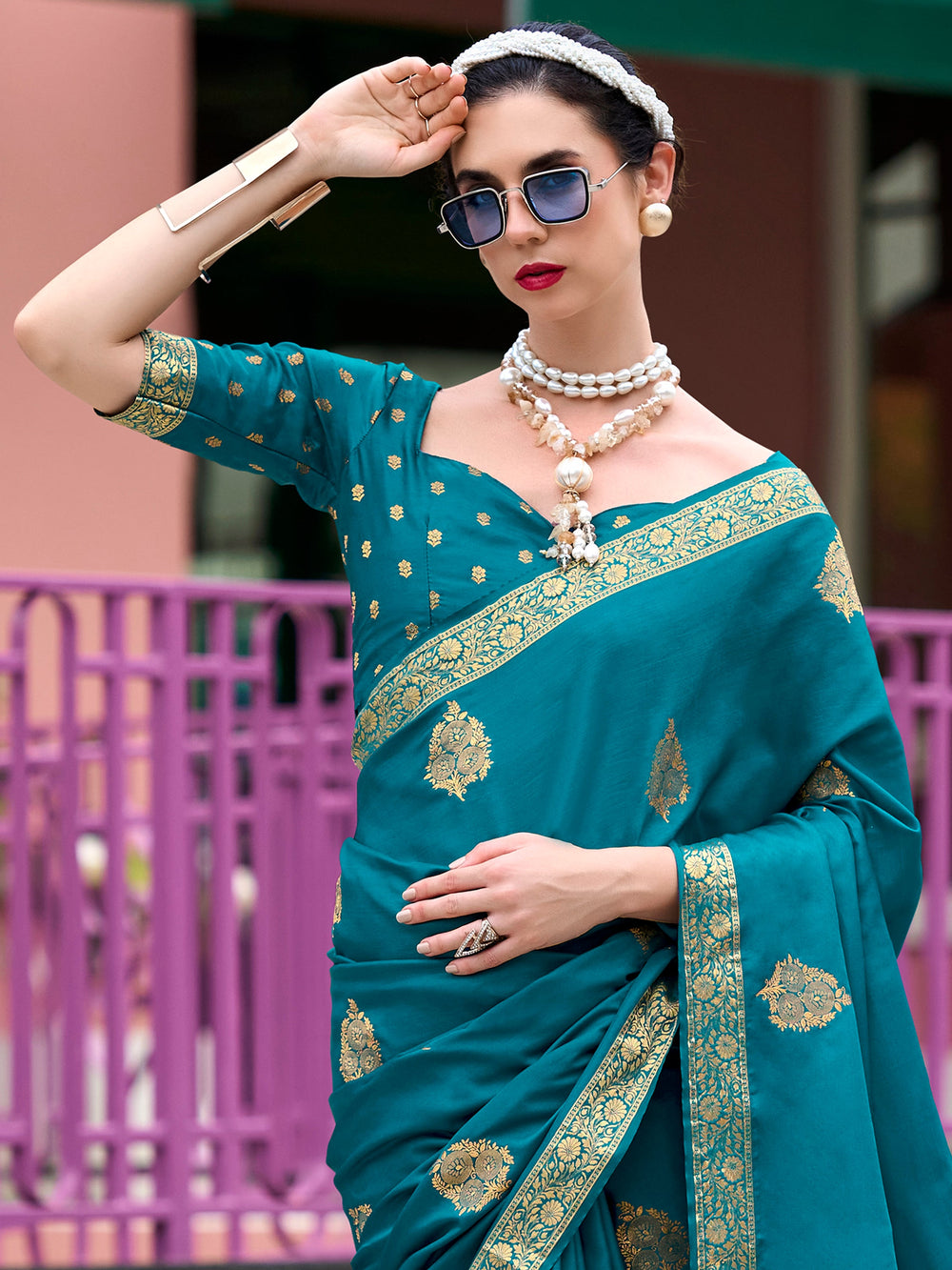 Vibrant color luxurious fabric exclusive attire crafted for elegance and style.