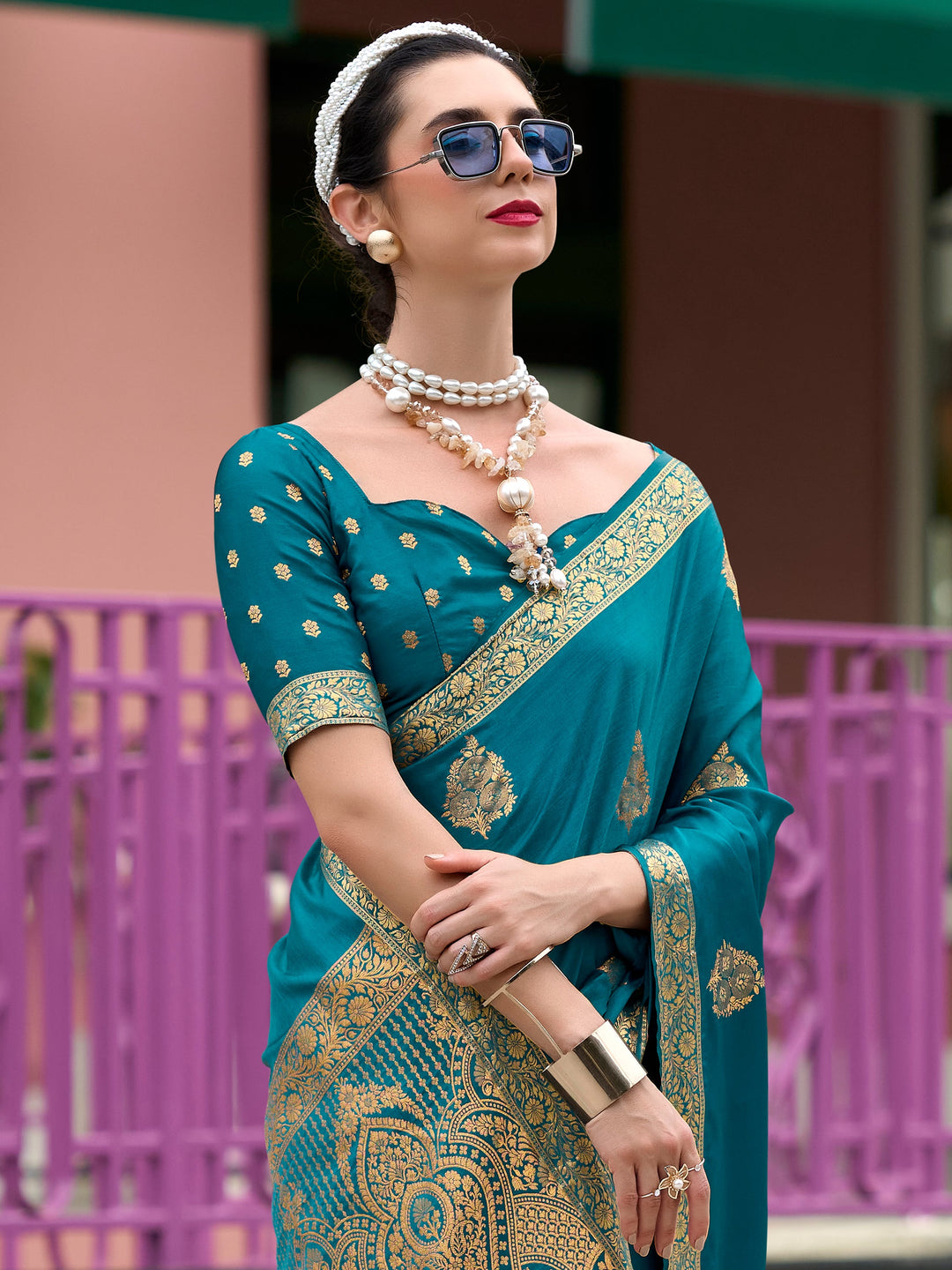 Vibrant color luxurious fabric exclusive attire crafted for elegance and style.