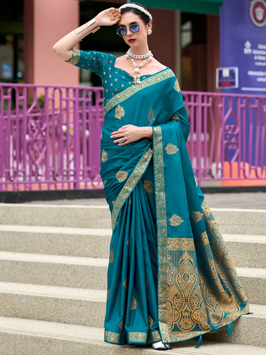 Blue satin saree crafted for elegance and style.