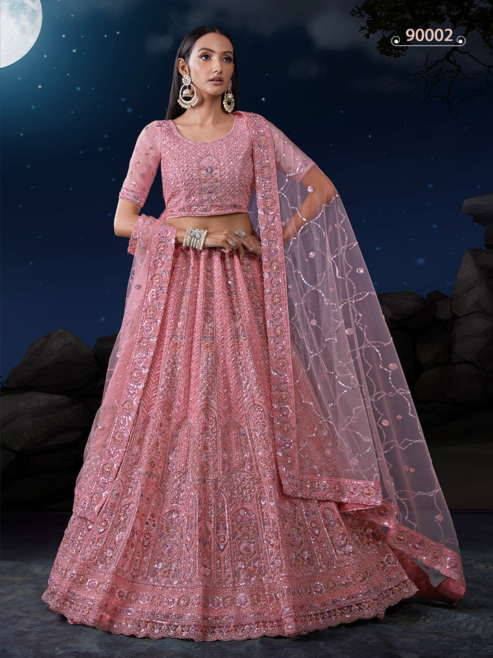 Soft Net Pink Bridal Lehenga Choli | Lehenga for Weddings & Celebrations