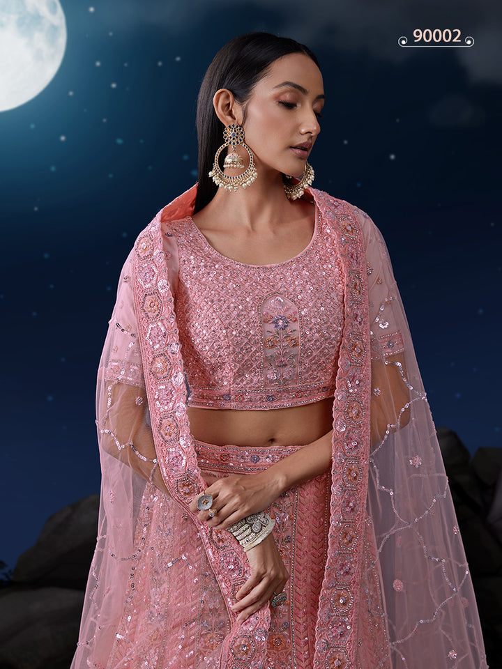 Soft Net Pink Bridal Lehenga Choli | Lehenga for Weddings & Celebrations