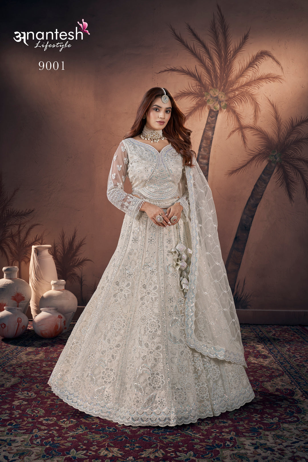 White Heavy Embroidered Bridal Lehenga | Wedding Crop Top Lehenga