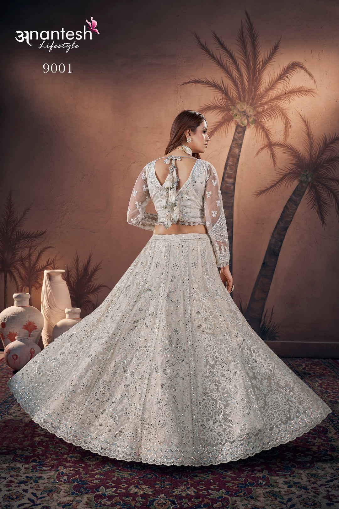 White Heavy Embroidered Bridal Lehenga | Wedding Crop Top Lehenga