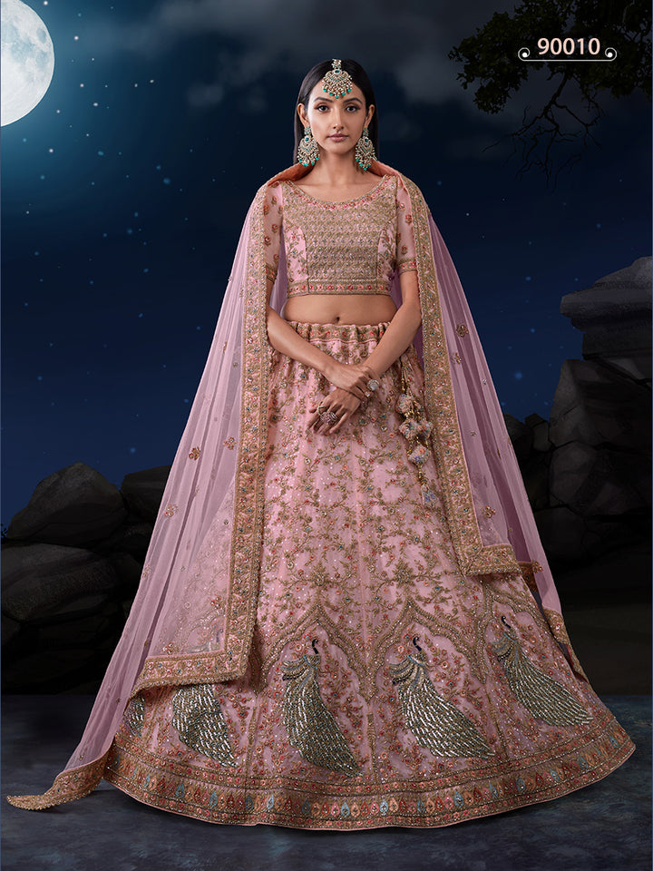 Soft Net Pink Bridal Lehenga | Lehenga for Weddings & Festive Events