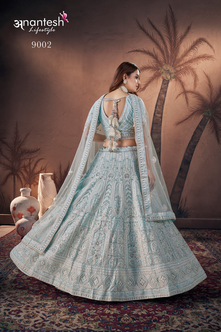 Sky Blue Bridal Handwork Lehenga Choli | Party Wear Georgette Lehenga