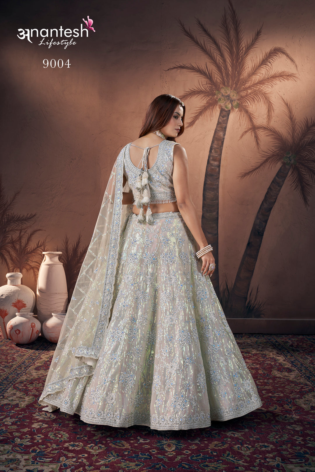 Silver Blue Bridal Handwork Lehenga Choli | Party Wear Net Lehenga