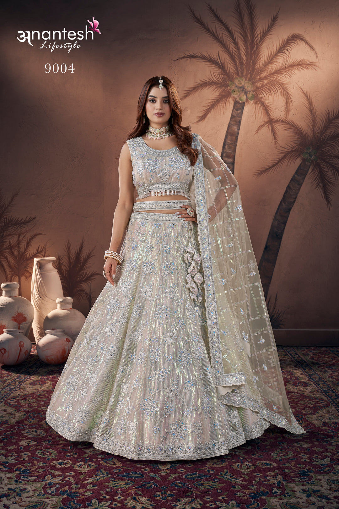 Silver Blue Bridal Handwork Lehenga Choli | Party Wear Net Lehenga