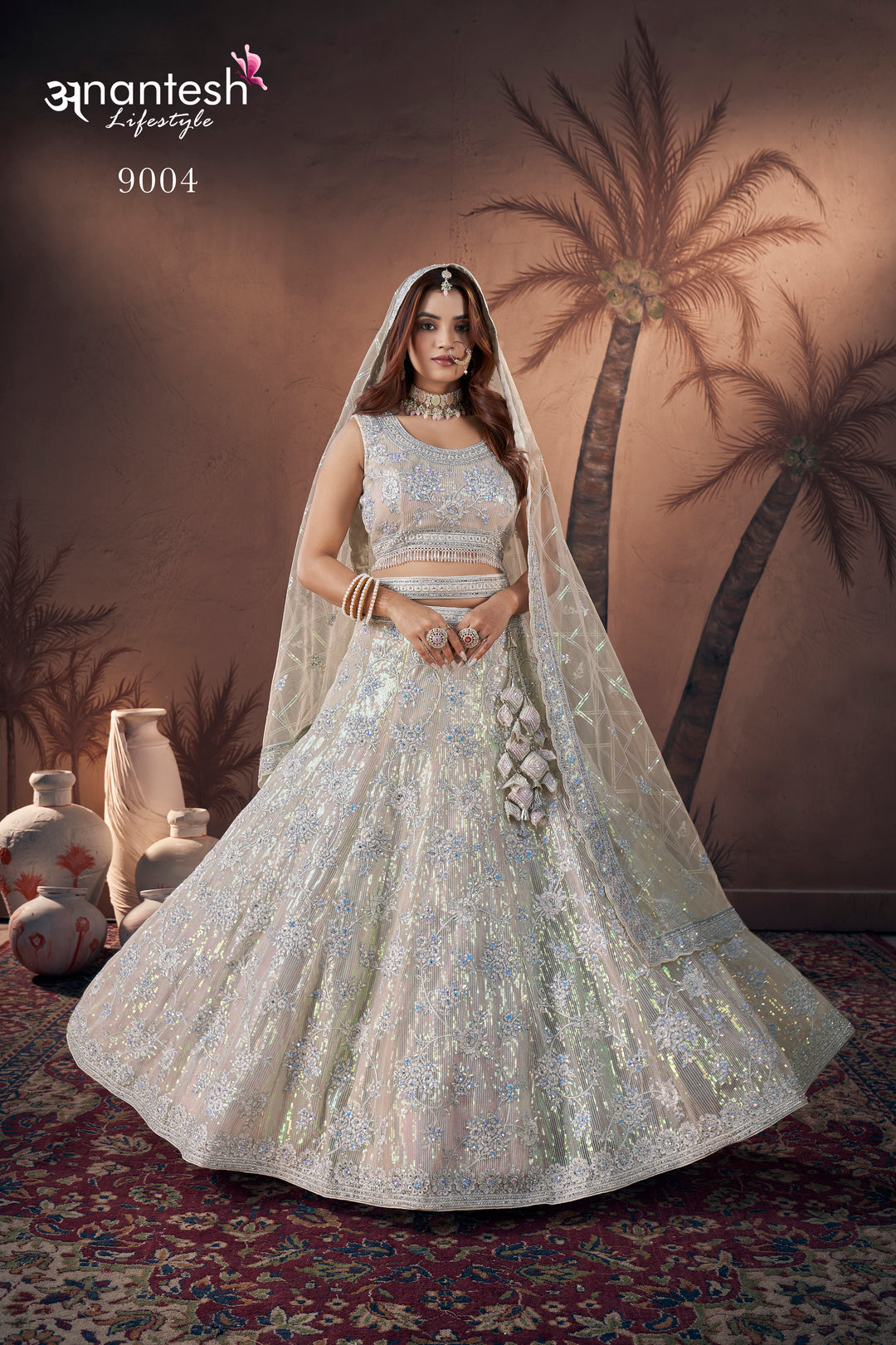 Silver Blue Bridal Handwork Lehenga Choli | Party Wear Net Lehenga