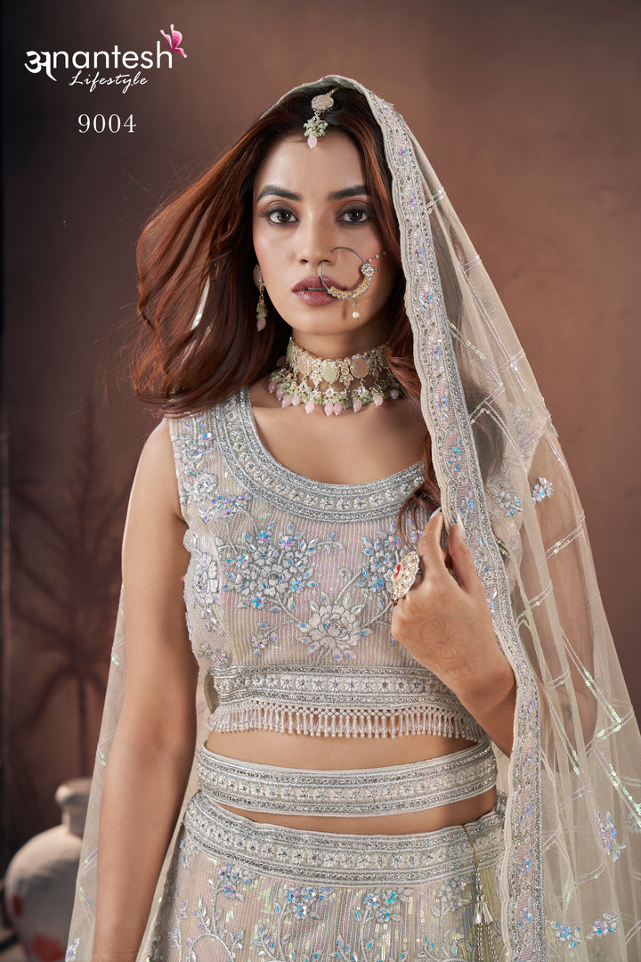 Silver Blue Bridal Handwork Lehenga Choli | Party Wear Net Lehenga