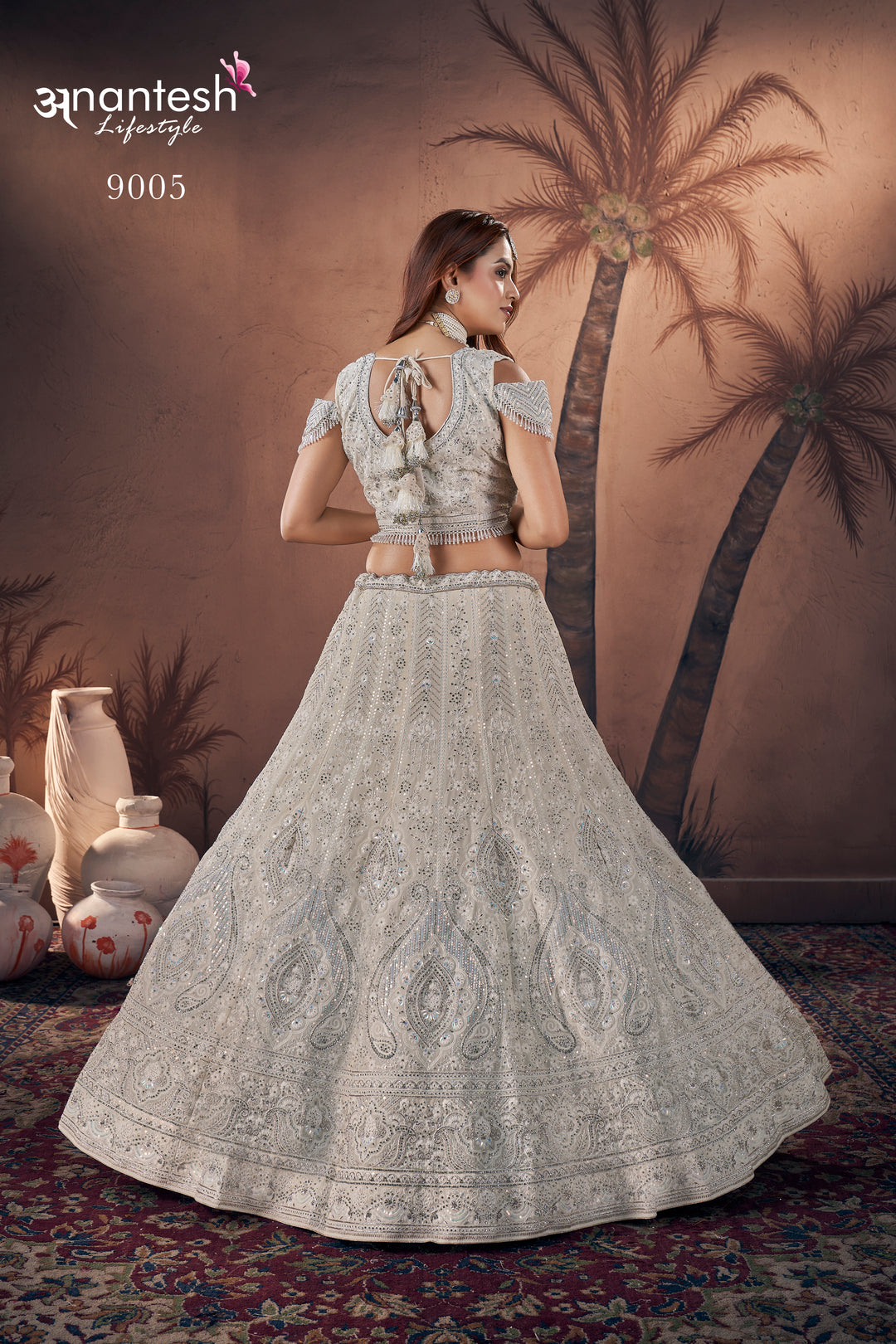 Ivory Heavy Embroidered Bridal Lehenga | Wedding Crop Top Lehenga